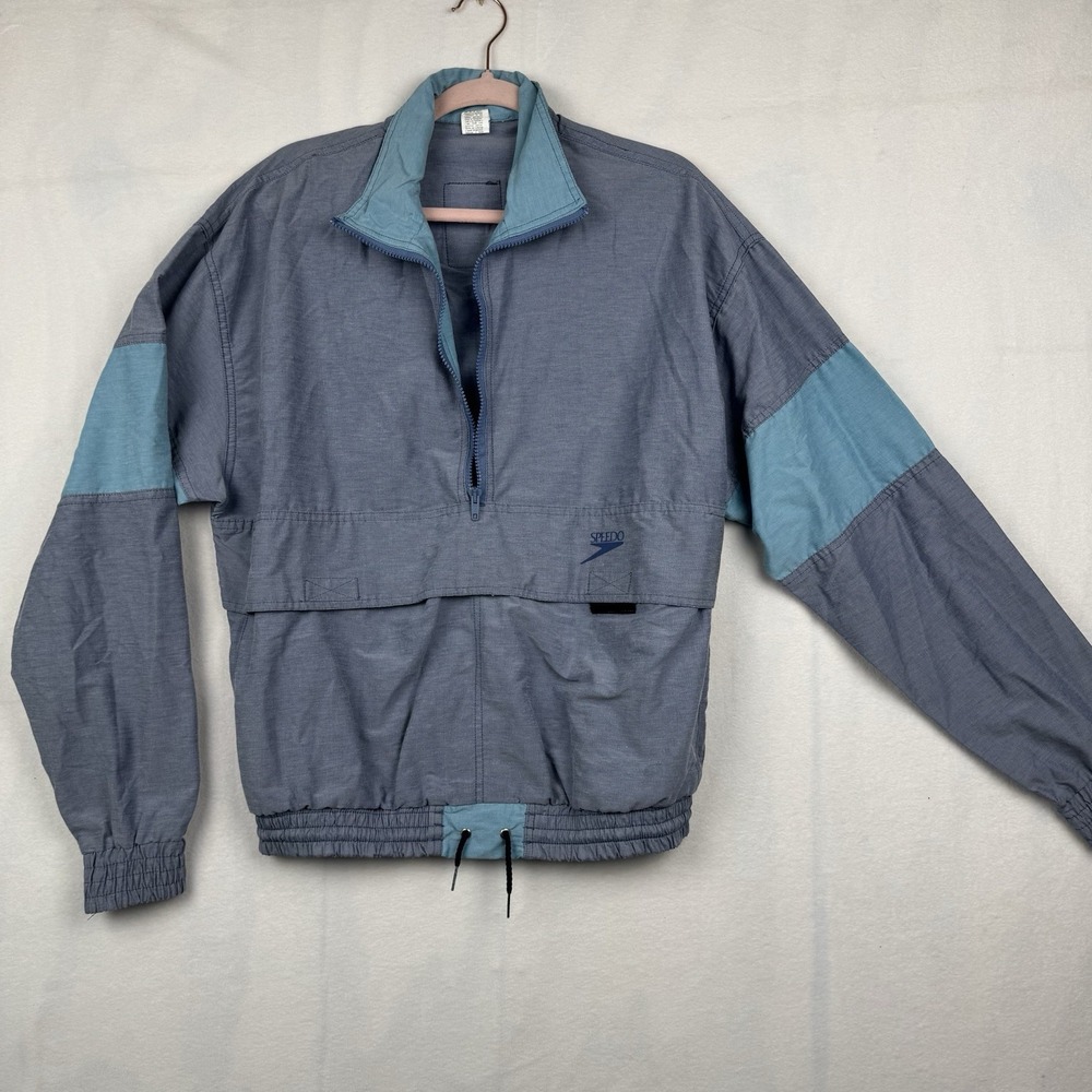 Vintage 90s Speedo Windbreaker Jacket 1/4 Zip Women's Small Petite Gray